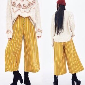 Zara Trf Tencel Mustard Striped High Waist Wide Leg Soft Pants Size M